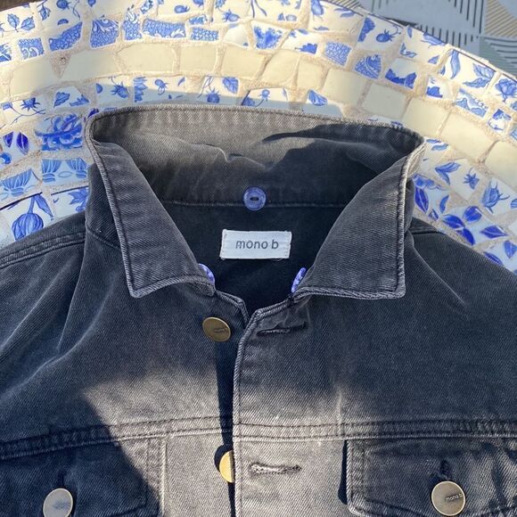Black/grey  denim jacket with removable faux fur collar sz M - Picture 2 of 16